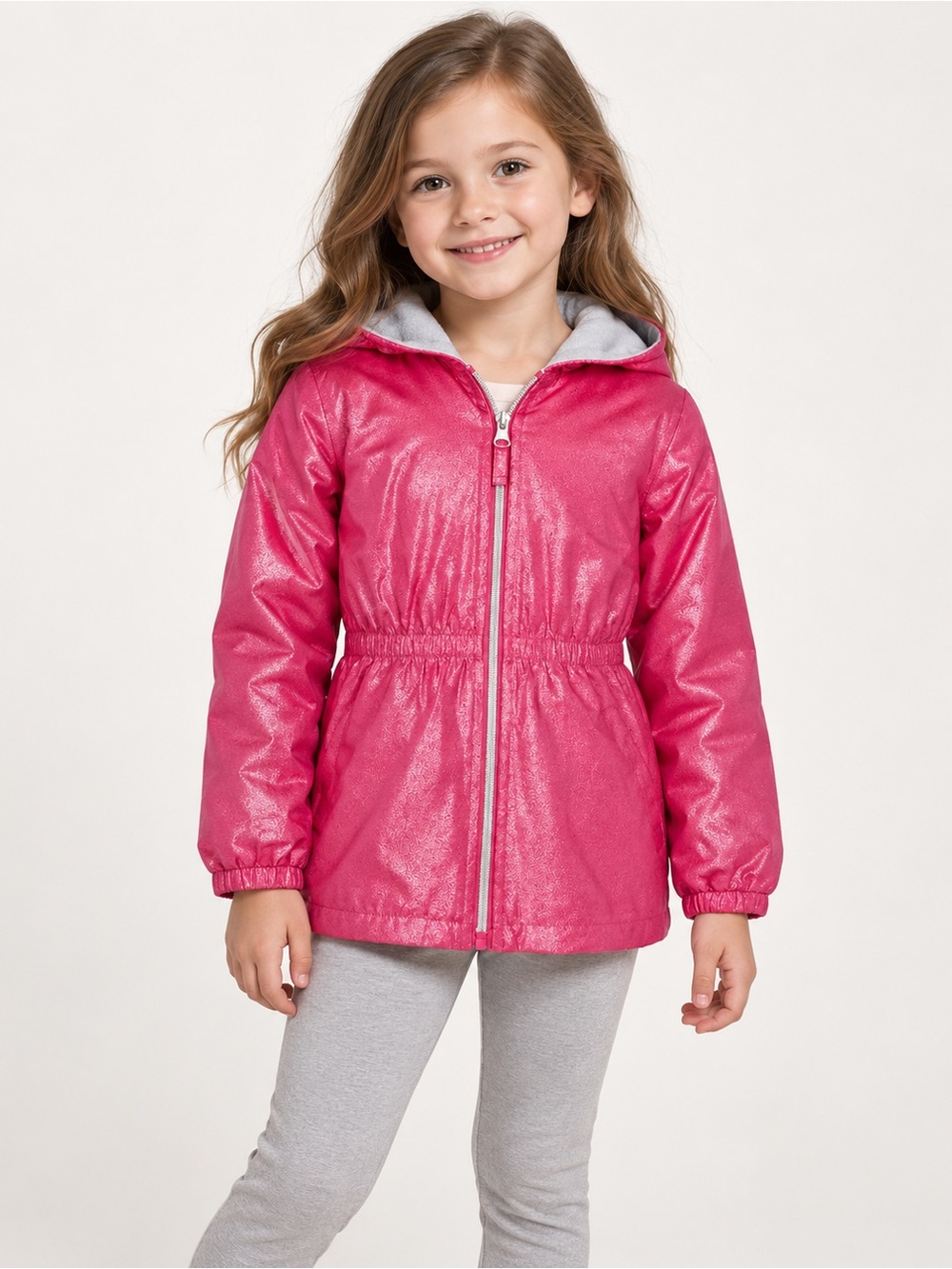 Pink Platinum Shimmery PINK PEACOCK Hooded Fleece Lined Anorak Jacket